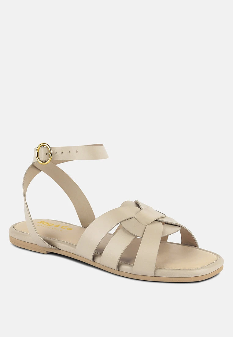ASHTON Beige Flat Ankle Strap Sandals 3 ASHTON Beige Flat Ankle Strap Sandals