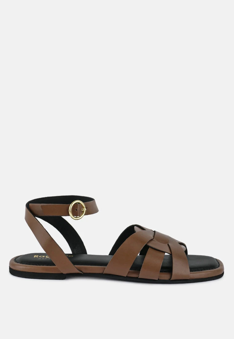 ASHTON Tan Flat Ankle Strap Sandals 4 ASHTON Tan Flat Ankle Strap Sandals - Image 2