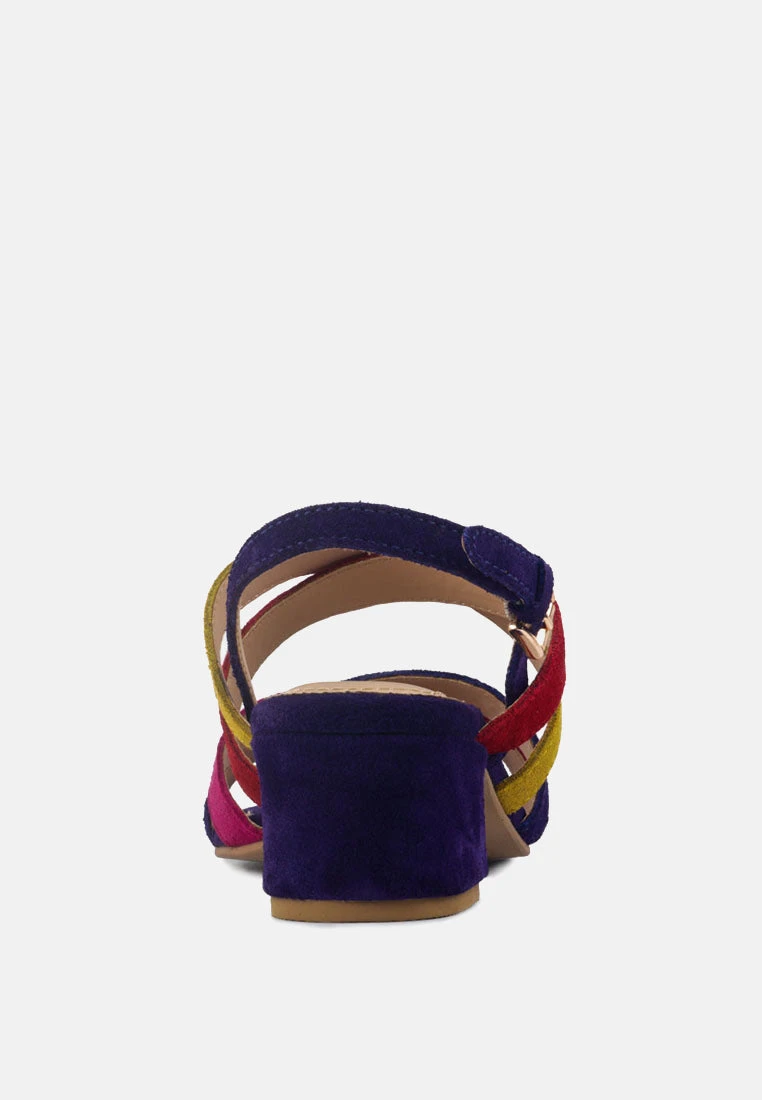 ASTRID Blue Mid Heeled Block Leather Sandal 7 ASTRID Blue Mid Heeled Block Leather Sandal - Image 5