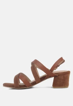ASTRID Tan Mid Heeled Block Leather Sandal -Velvettes Shoes Shop ASTRIDTanMidHeeledBlockLeatherSandal RCSH2717 Tan 4