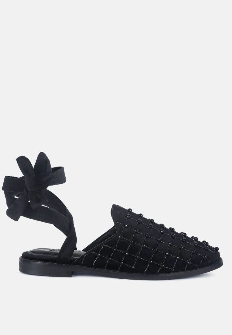 Asante Crisscross Beaded Veil Velvet Mules In Black 4 Asante Crisscross Beaded Veil Velvet Mules In Black - Image 2