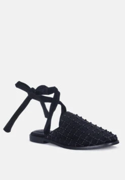 Asante Crisscross Beaded Veil Velvet Mules In Black