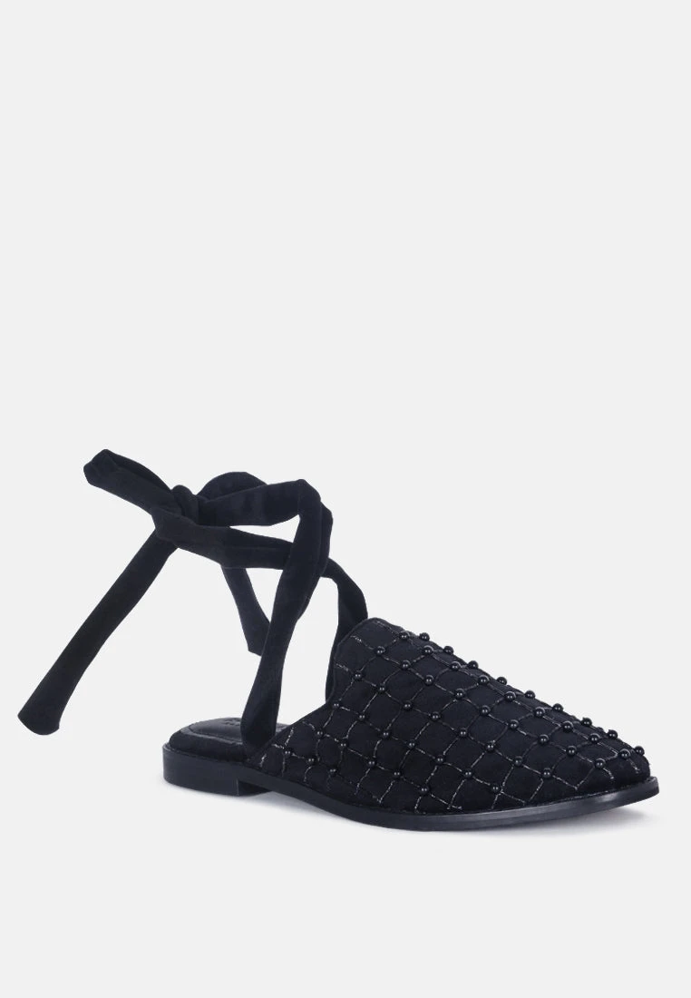Asante Crisscross Beaded Veil Velvet Mules In Black 3 Asante Crisscross Beaded Veil Velvet Mules In Black