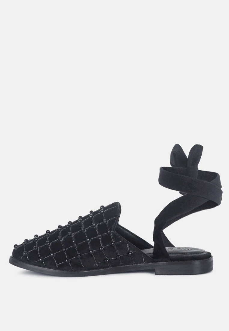 Asante Crisscross Beaded Veil Velvet Mules In Black 6 Asante Crisscross Beaded Veil Velvet Mules In Black - Image 4