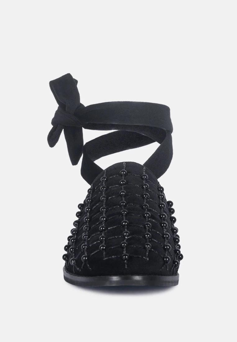 Asante Crisscross Beaded Veil Velvet Mules In Black 5 Asante Crisscross Beaded Veil Velvet Mules In Black - Image 3