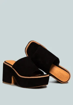BARDOT Black Fine Suede Handcrafted Platform Slides -Velvettes Shoes Shop BARDOTBlackFineSuedeHandcraftedPlatformSlides RCSH2392 Black 5