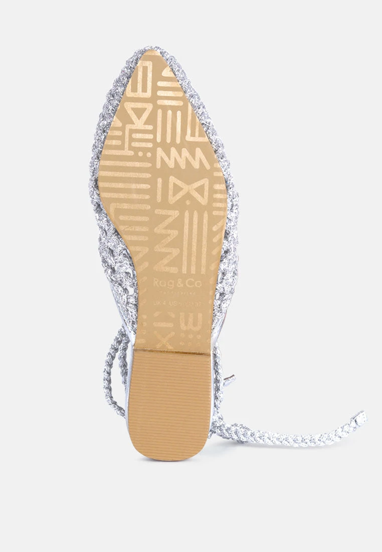 BARTSI Silver Handwoven Tie Up Flat Mules 8 BARTSI Silver Handwoven Tie Up Flat Mules - Image 6