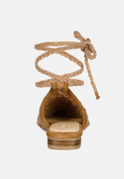 BARTSI Tan Handwoven Tie Up Flat Mules -Velvettes Shoes Shop BARTSITanHandwovenCottonTieUpMuleFlats RCSH2866 Tan 5