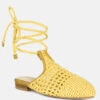BARTSI Yellow Handwoven Tie Up Flat Mules -Velvettes Shoes Shop BARTSIYellowHandwovenCottonTieUpMuleFlats RCSH2866 Yellow 2