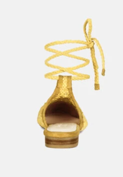 BARTSI Yellow Handwoven Tie Up Flat Mules -Velvettes Shoes Shop BARTSIYellowHandwovenCottonTieUpMuleFlats RCSH2866 Yellow 5