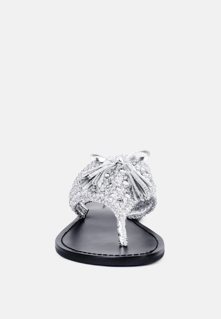 BEECH Handwoven Natural Silver Suede Tassel Thong Flats 5 BEECH Handwoven Natural Silver Suede Tassel Thong Flats - Image 3