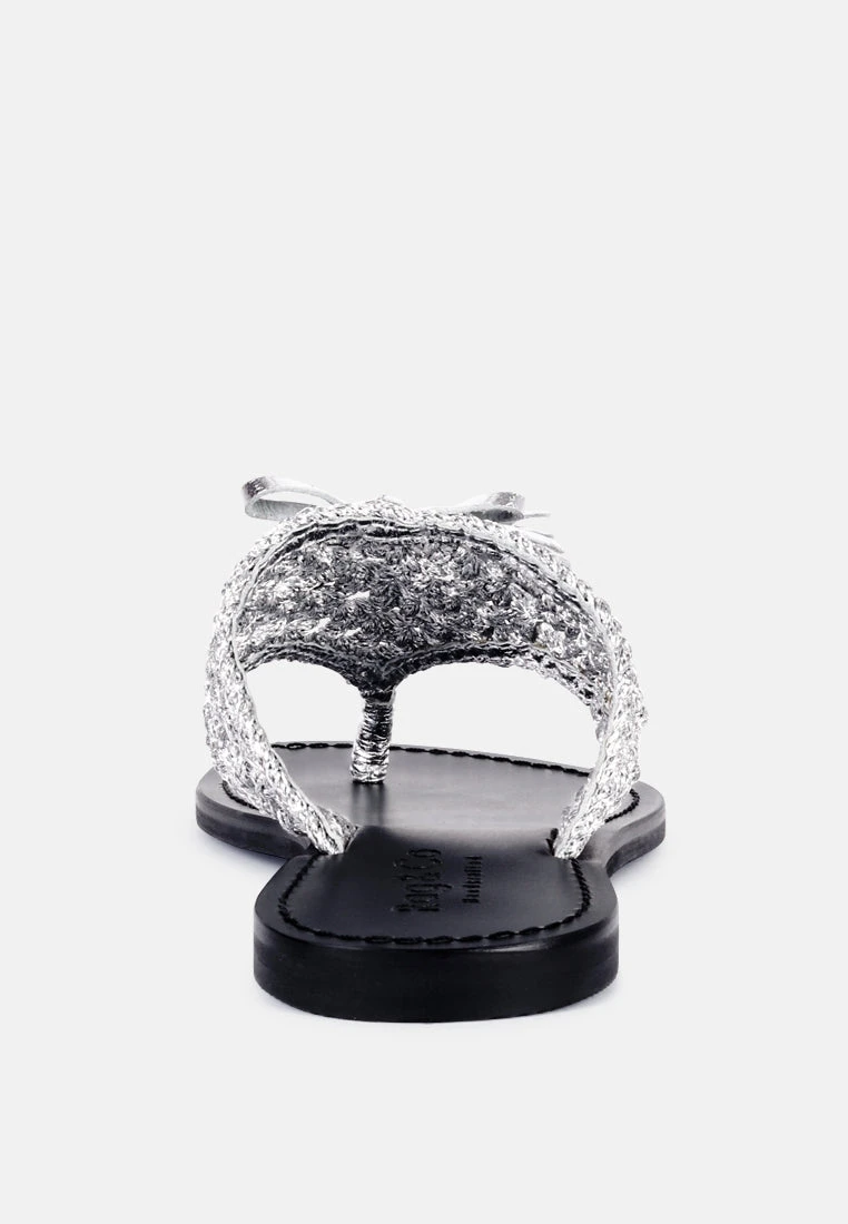 BEECH Handwoven Natural Silver Suede Tassel Thong Flats 7 BEECH Handwoven Natural Silver Suede Tassel Thong Flats - Image 5