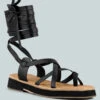 BLEDEL Black Lace Up Square Toe Gladiator Sandals