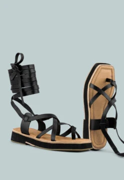 BLEDEL Black Lace Up Square Toe Gladiator Sandals -Velvettes Shoes Shop BLEDELBlackLaceUpSquareToeGladiatorSandals Black RCSH2398 5