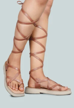 BLEDEL Tan Lace Up Square Toe Gladiator Sandals -Velvettes Shoes Shop BLEDELTanLaceUpSquareToeGladiatorSandals RCSH2398 Tan6
