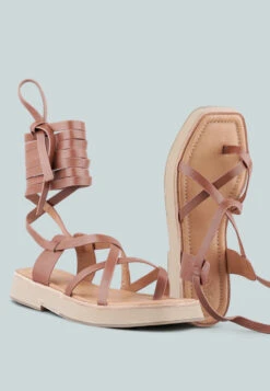 BLEDEL Tan Lace Up Square Toe Gladiator Sandals -Velvettes Shoes Shop BLEDELTanLaceUpSquareToeGladiatorSandals RCSH2398 Tan 4