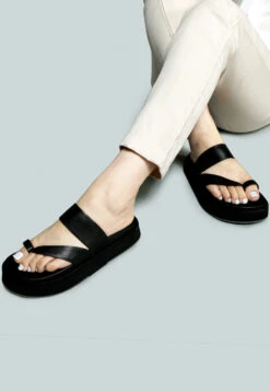 BULLOCK Slip-On Leather Sandal In Black -Velvettes Shoes Shop BULLOCKSlip OnLeatherSandalinBlack RCSH2382 Black 6