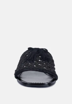 CEDAR Handwoven Natural Black Tassel Flats -Velvettes Shoes Shop CEDARHandwovenNaturalBlackTasselFlats RCSH2950 Black 3