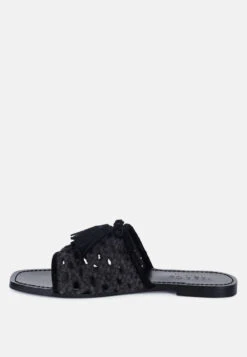 CEDAR Handwoven Natural Black Tassel Flats -Velvettes Shoes Shop CEDARHandwovenNaturalBlackTasselFlats RCSH2950 Black 4