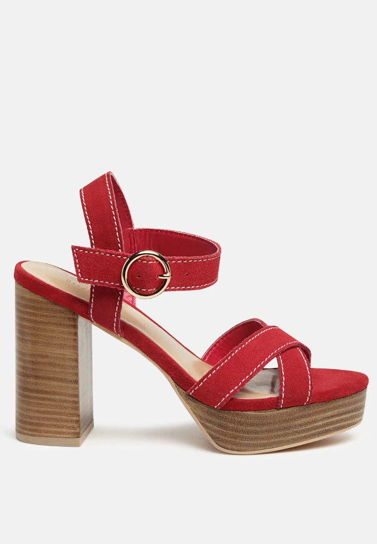 CHOUPETTE Suede Leather Block Heeled Sandal In Red 4 CHOUPETTE Suede Leather Block Heeled Sandal In Red - Image 2