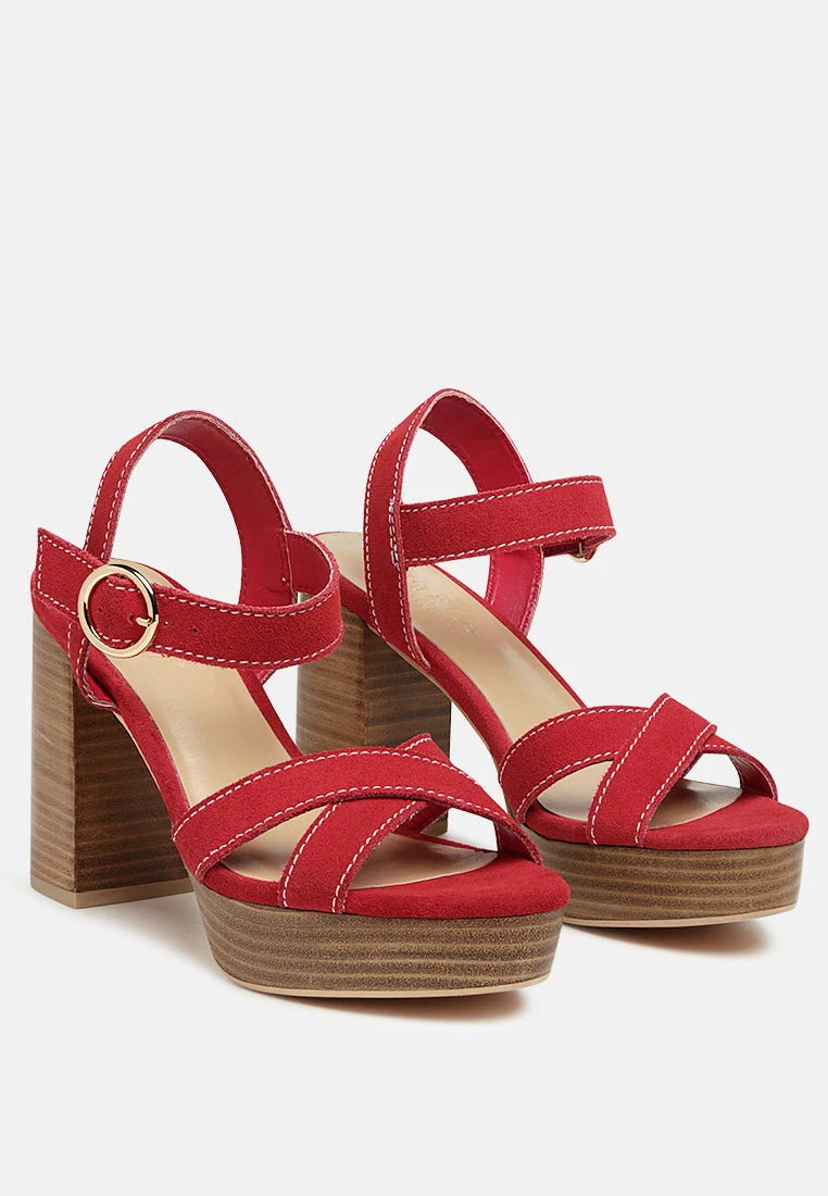 CHOUPETTE Suede Leather Block Heeled Sandal In Red 3 CHOUPETTE Suede Leather Block Heeled Sandal In Red