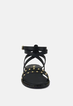 CORRIANE Studs Embellishment Black Strappy Sandals -Velvettes Shoes Shop CORRIANEStudsEmbellishmentBlackStrappySandals RCSH4093 black 7