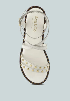 CORRIANE Studs Embellishment Off White Strappy Sandals -Velvettes Shoes Shop CORRIANEStudsEmbellishmentOffWhiteStrappySandals RCSH4093 OFFWHITE 1