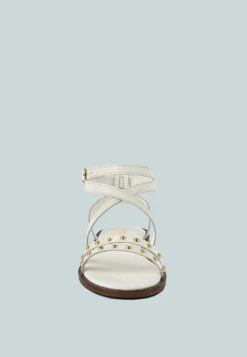 CORRIANE Studs Embellishment Off White Strappy Sandals -Velvettes Shoes Shop CORRIANEStudsEmbellishmentOffWhiteStrappySandals RCSH4093 OFFWHITE 2