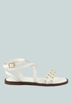 CORRIANE Studs Embellishment Off White Strappy Sandals -Velvettes Shoes Shop CORRIANEStudsEmbellishmentOffWhiteStrappySandals RCSH4093 OFFWHITE 6
