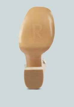 COSETTE Diamante Embellished Ankle Strap High Block Heel Sandals In Off White -Velvettes Shoes Shop COSETTEDiamanteEmbellishedAnkleStrapHighBlockHeelSandalsinOffWhite RCSH4185OffWhite 4