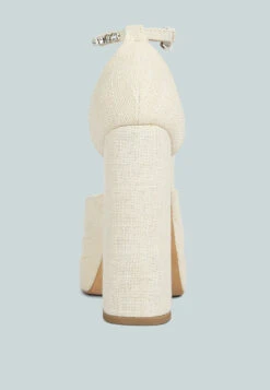 COSETTE Diamante Embellished Ankle Strap High Block Heel Sandals In Off White -Velvettes Shoes Shop COSETTEDiamanteEmbellishedAnkleStrapHighBlockHeelSandalsinOffWhite RCSH4185OffWhite 5