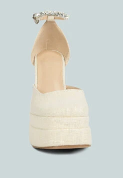 COSETTE Diamante Embellished Ankle Strap High Block Heel Sandals In Off White -Velvettes Shoes Shop COSETTEDiamanteEmbellishedAnkleStrapHighBlockHeelSandalsinOffWhite RCSH4185OffWhite 8