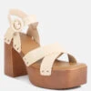 CRISTINA Cross Strap Embellished Heels In Beige