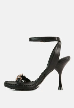 DAENERYS Black Horsebit Embellished Sandals -Velvettes Shoes Shop DAENERYSBlackMidHeeledSandals RCSH3143 Black 4