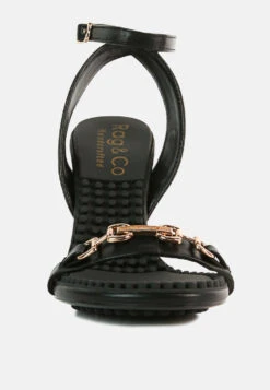 DAENERYS Black Horsebit Embellished Sandals -Velvettes Shoes Shop DAENERYSBlackMidHeeledSandals RCSH3143 Black 7