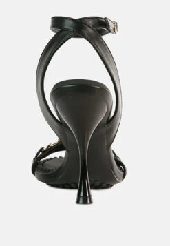 DAENERYS Black Horsebit Embellished Sandals -Velvettes Shoes Shop DAENERYSBlackMidHeeledSandals RCSH3143 Black 8