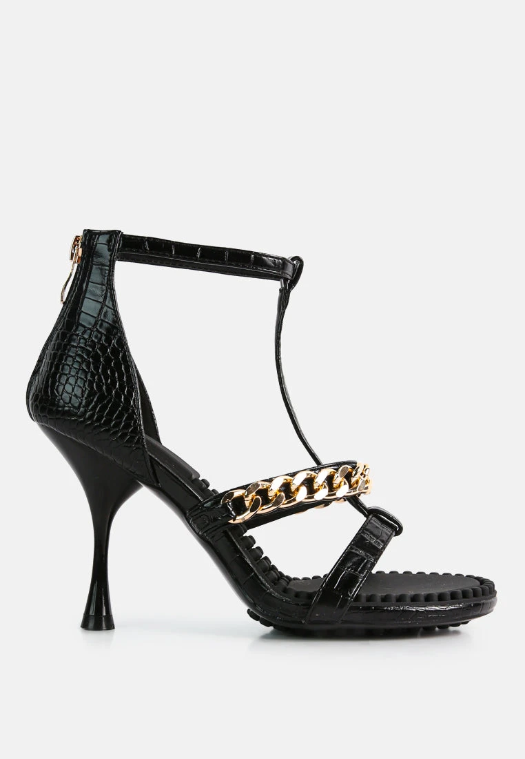 DAKOTA Metal Chain Embellishment Sandals In Black 4 DAKOTA Metal Chain Embellishment Sandals In Black - Image 2