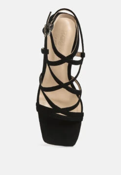 FIORELLA Black Strappy Block Heel Sandals -Velvettes Shoes Shop FIORELLABlackStrappyBlockHeelSandals RCSH4187 black 7