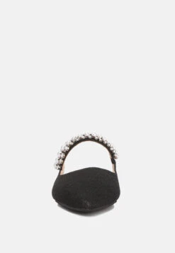 GEODE Pearl Embellished Slip On Mules In Black -Velvettes Shoes Shop GEODEPearlEmbellishedSlipOnMules RCSH3111 black 4