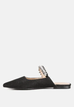 GEODE Pearl Embellished Slip On Mules In Black -Velvettes Shoes Shop GEODEPearlEmbellishedSlipOnMules RCSH3111 black 5