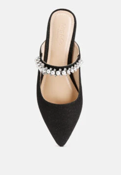 GEODE Pearl Embellished Slip On Mules In Black -Velvettes Shoes Shop GEODEPearlEmbellishedSlipOnMules RCSH3111 black 8