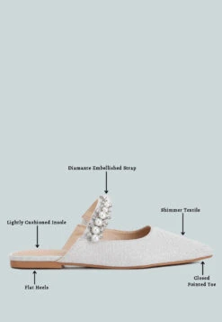 GEODE Pearl Embellished Slip On Mules In Silver -Velvettes Shoes Shop GEODEPearlEmbellishedSlipOnMulesInSilver RCSH3111 silver 10