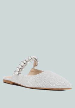 New Arrival 21 GEODE Pearl Embellished Slip On Mules In Silver