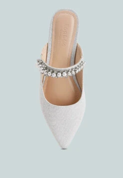 GEODE Pearl Embellished Slip On Mules In Silver -Velvettes Shoes Shop GEODEPearlEmbellishedSlipOnMulesInSilver RCSH3111 silver 7