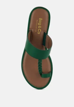 HARRIS Green Toe Ring Braided Slip Ons -Velvettes Shoes Shop HARRISGreenToeRingBraidedSlipOns RCSH4097 GREEN 7