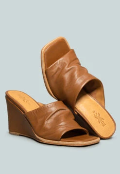 HEPBURN Tan Sliders Wedge Sandals -Velvettes Shoes Shop HEPBURNTanSlidersWedgeSandals RCSH2401 Tan 1