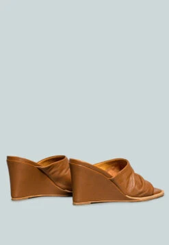 HEPBURN Tan Sliders Wedge Sandals -Velvettes Shoes Shop HEPBURNTanSlidersWedgeSandals RCSH2401 Tan 2