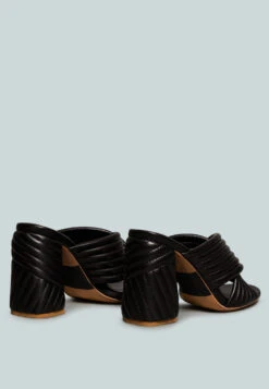 HUTTON Black Quilted Block Heel Leather Sandals -Velvettes Shoes Shop HUTTONBlackVintageQuiltedHighHeeledSandal RCSH2394 Black 4