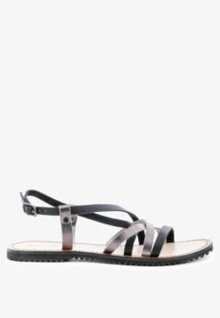 Velvettes Shoes Shop -Velvettes Shoes Shop JUNEBlackStrappyFlatLeatherSandals RCSH1849 BlackPewter 1