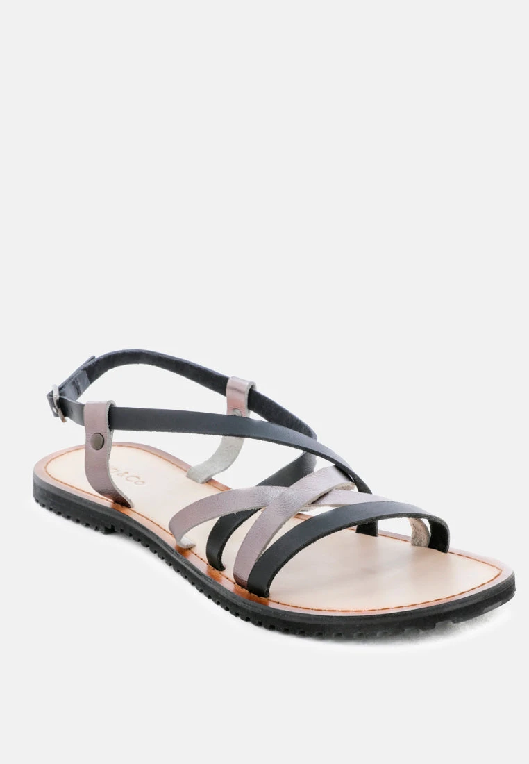 JUNE Black Strappy Flat Leather Sandals 3 JUNE Black Strappy Flat Leather Sandals